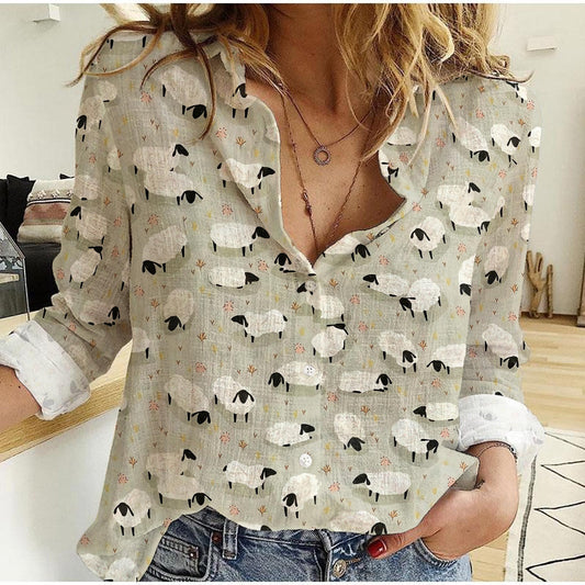 Joy Corners Sheep Pattern Casual Shirt