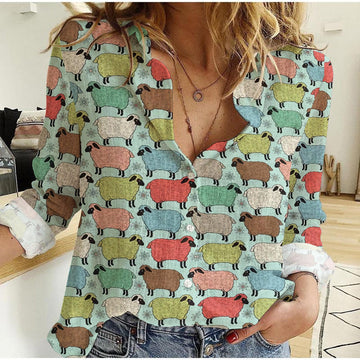 Joy Corners Sheep Pattern Casual Shirt