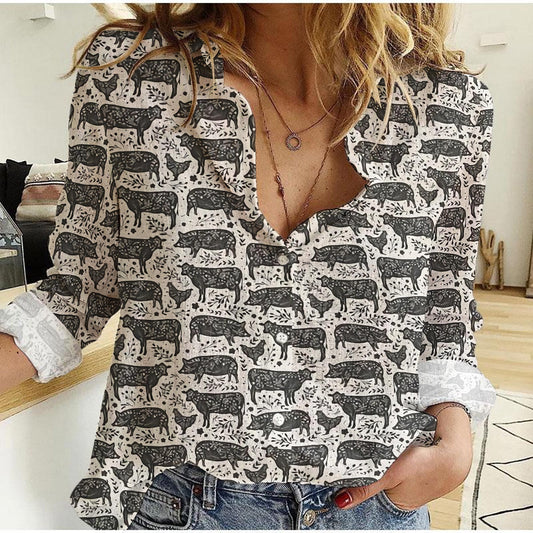 Joycorner Cattle Pig Chicken Breed Casual Shirt