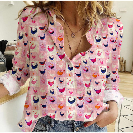 Joycorner Pink Chicken Breed Casual Shirt