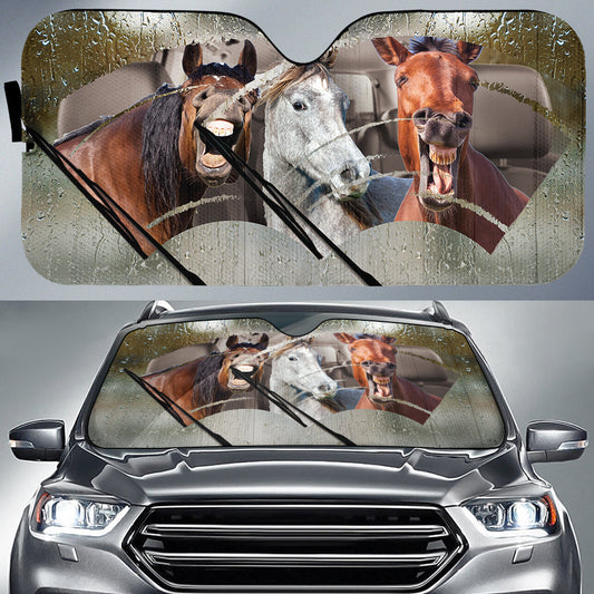 Joycorners Rainy Driving Funny Horses All Over Printed 3D Sun Shade