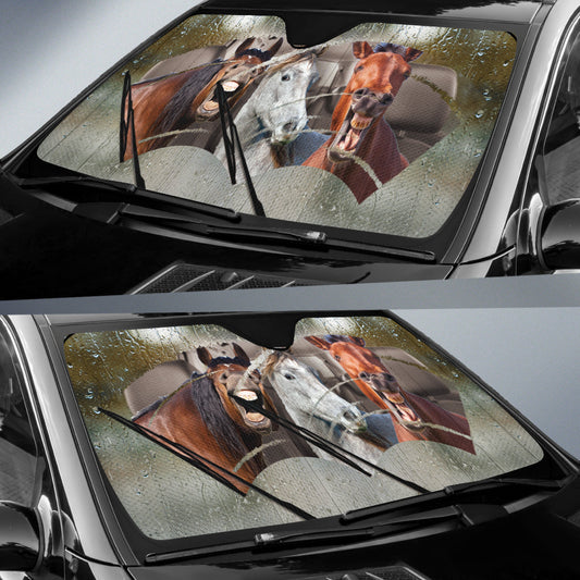 Joycorners Rainy Driving Funny Horses All Over Printed 3D Sun Shade