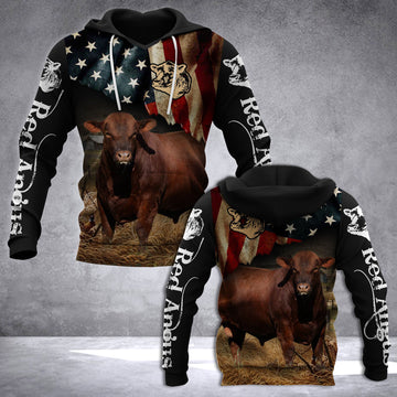 Joycorners Red Angus Cattle Hoodie 3D All Over Printed