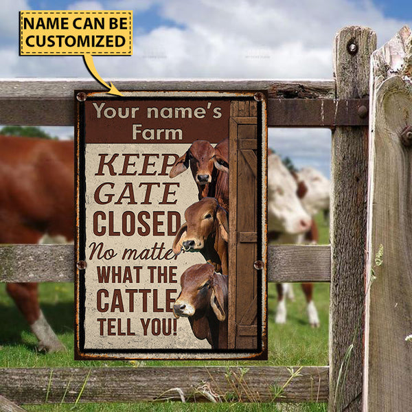Joycorners Customized Name RED BRAHMAN CATTLE LOVERS KEEP GATE CLOSED All Printed 3D Metal Sign