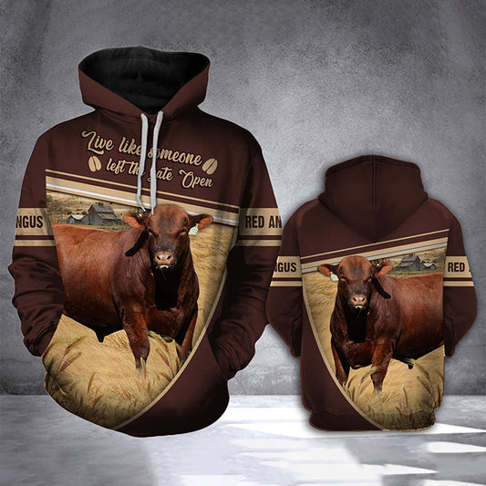 Joycorners Red Angus Cattle All Over Printed 3D Hoodie