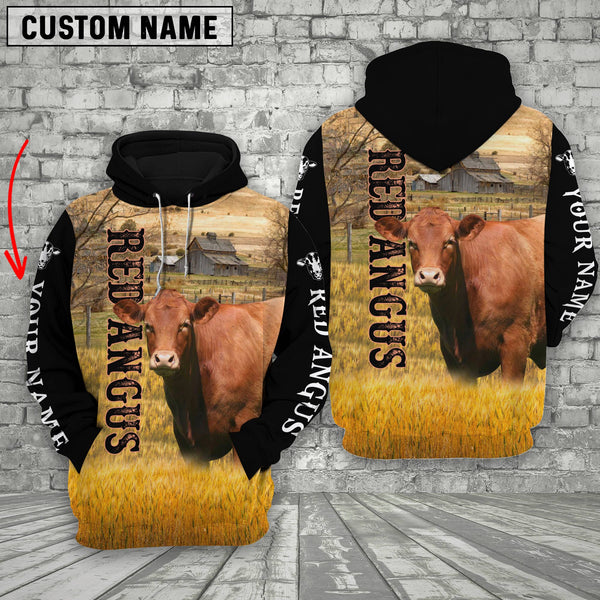 Joycorners Personalized Name Red Angus Cattle On The Farm 3D Shirt