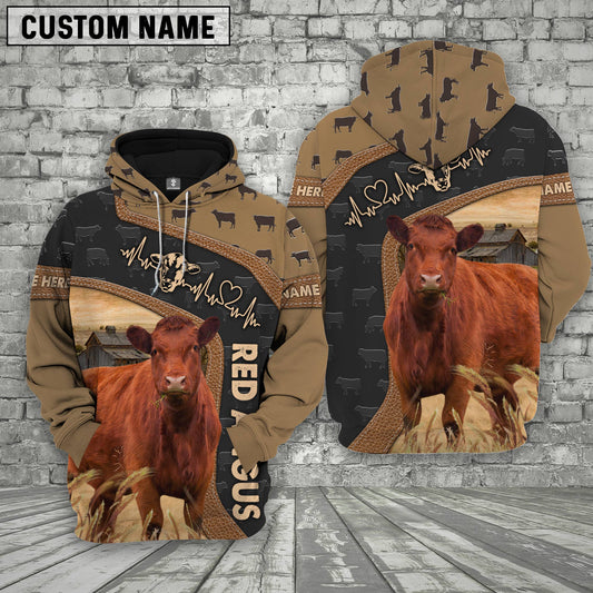 Joycorners Red Angus Custom Name Heart Beat Hoodie