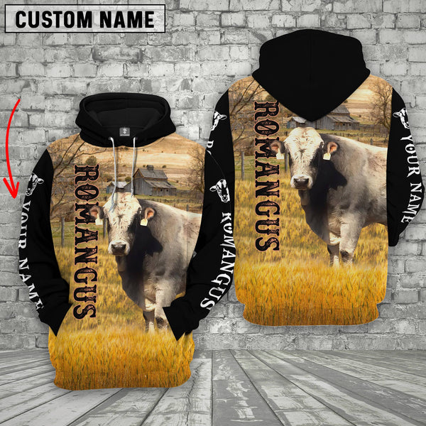 Joycorners Personalized Name Romangus Cattle On The Farm All Over Printed 3D Hoodie