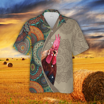 Joycorners Mandala Pattern Rooster All Over Printed 3D Hawaiian Shirt