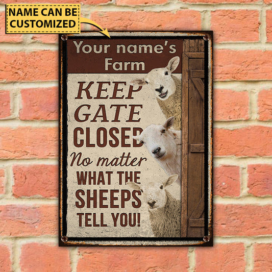 Joycorners Customized Name SHEEP LOVERS KEEP GATE CLOSED All Printed 3D Metal Sign