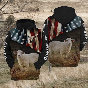 Joycorners Sheep US Flag All Over Printed 3D Hoodie TT