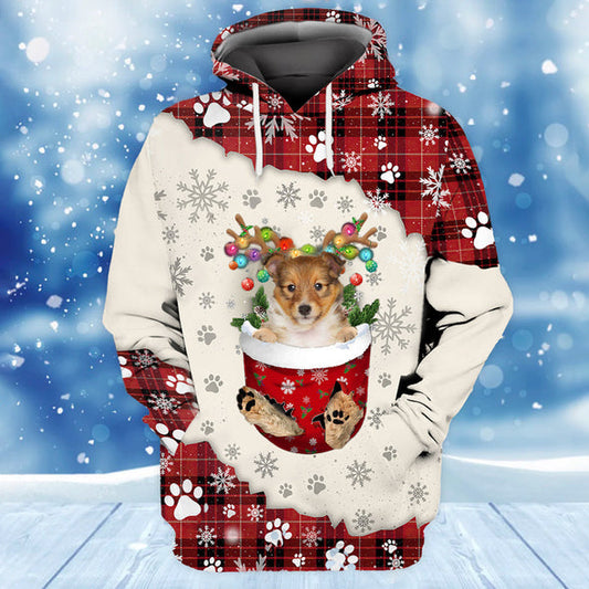 Joycorners Shetland Sheepdog In Snow Pocket Merry Christmas Unisex Hoodie