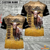 Joycorners Personalized Name Shorthorn Cattle On The Farm All Over Printed 3D Hoodie