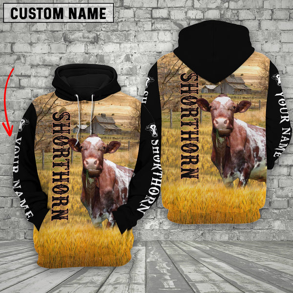 Joycorners Personalized Name Shorthorn Cattle On The Farm All Over Printed 3D Hoodie