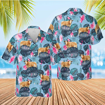 Joycorners Simmental Blue Hibiscus Hawaiian Shirt