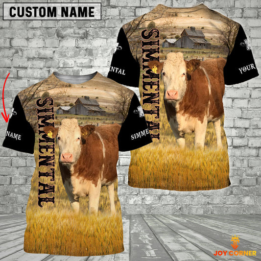 Joycorners Personalized Name Simmental Cattle On The Farm 3D Shirt
