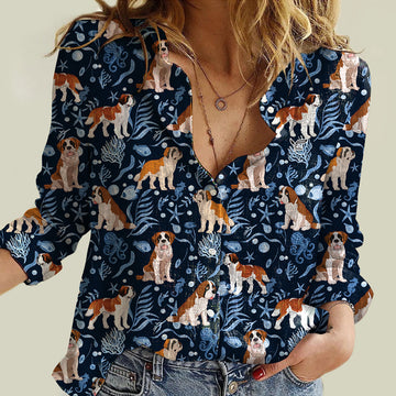 Joycorners Blue Ocean Pattern St. Bernard All Over Printed 3D Casual shirt