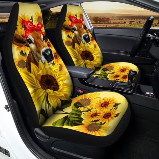 Joycorners Sunflower Heifer All Over Printed 3D Car Seat Cover Set (2Pcs)