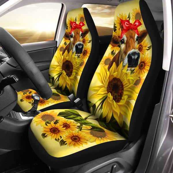 Joycorners Sunflower Heifer All Over Printed 3D Car Seat Cover Set (2Pcs)