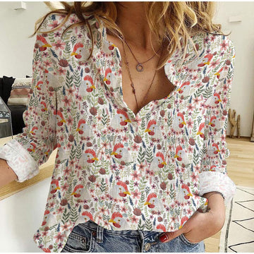 Joycorners Chicken Flower Pattern Casual Shirt