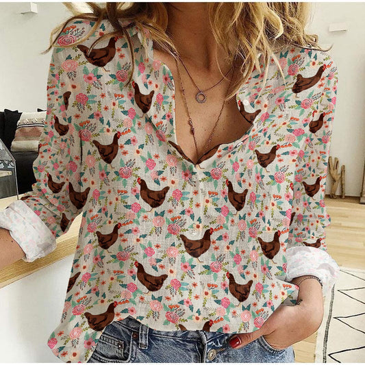 Joycorners Rhode Island Red Chicken Pattern Casual Shirt