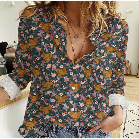 Joycorners Chochin Chicken Floral Pattern Casual Shirt