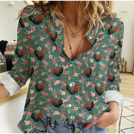 Joycorners Maran Chicken Floral Pattern Casual Shirt