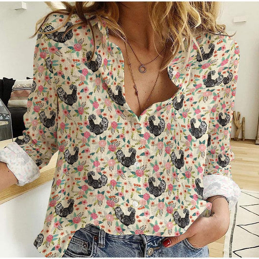 Joycorners Polish Chicken Floral Pattern Casual Shirt