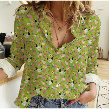 Joycorners Sussex Chicken Floral Pattern Casual Shirt