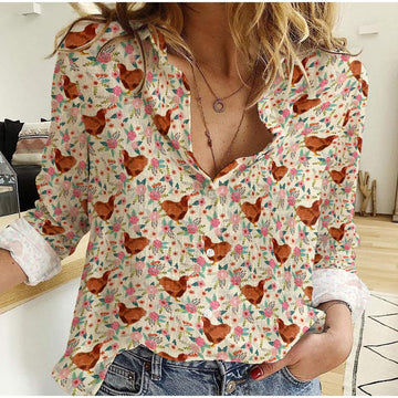 Joycorners Hampshire Chicken Floral Pattern Casual Shirt