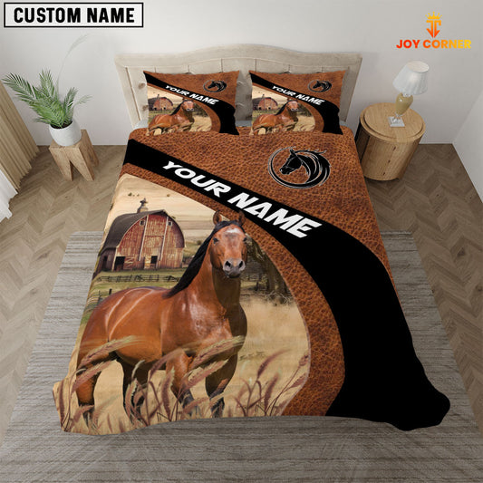 Joycorners Horse On The Farm Customized Name Red Barn Bedding Set