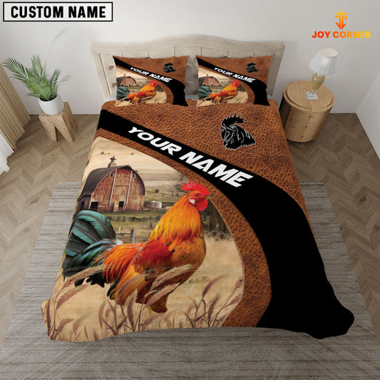 Joycorners Rooster On The Farm Customized Name Red Barn Bedding Set