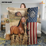 Joycorners Personalized Name Horse Flag Vintage Blanket