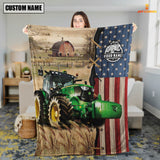 Joycorners Personalized Name Farm Tractor Flag Vintage Blanket