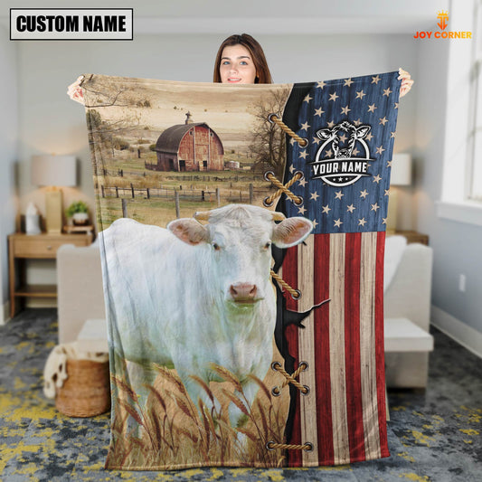 Joycorners Personalized Name Charolais Flag Vintage Blanket