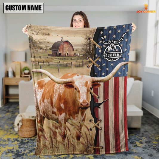 Joycorners Personalized Name Texas Longhorn Flag Vintage Blanket