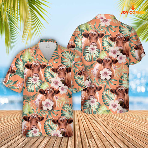 Joycorners Shorthorn Summer Happiness Floral Farm 3D Hawaiian Shirt