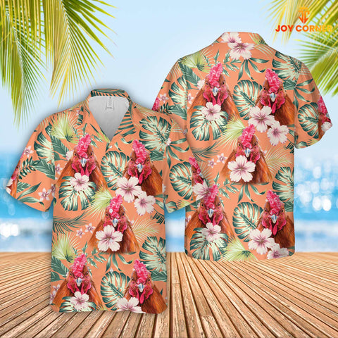 Joycorners Rooster Summer Happiness Floral Farm 3D Hawaiian Shirt
