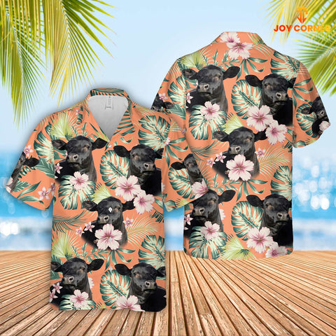 Joycorners Black Angus Summer Happiness Floral Farm 3D Hawaiian Shirt