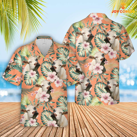 Joycorners Charolais Summer Happiness Floral Farm 3D Hawaiian Shirt