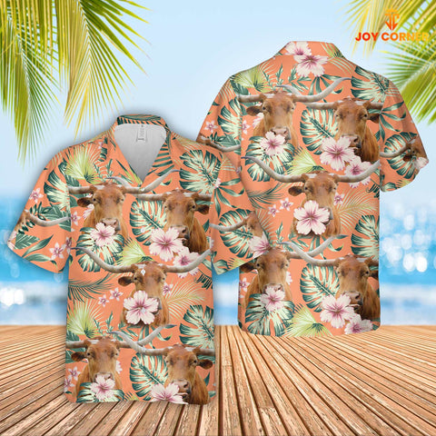 Joycorners Texas Longhorn Summer Happiness Floral Farm 3D Hawaiian Shirt