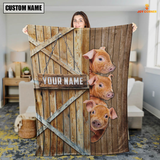 Joycorners Personalized Name Pig Brown Barn Blanket