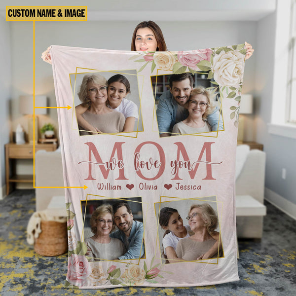 Joy Corners Personalized Photo And Text - Mom, We Love You Mother's Day Gift Blanket