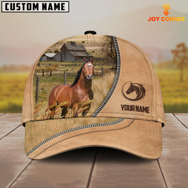Joycorners Horse Farming Light Brown Customized Name Cap