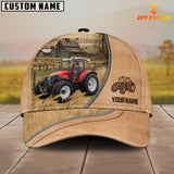 Joycorners Red Tractor Farming Light Brown Customized Name Cap
