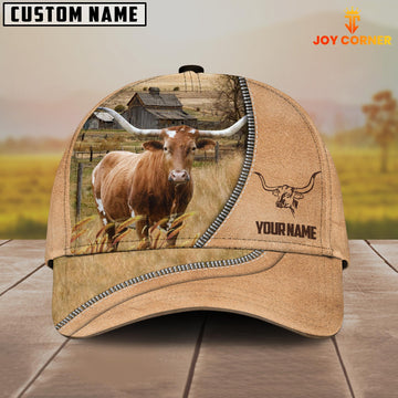 Joycorners Texas Longhorn Farming Light Brown Customized Name Cap