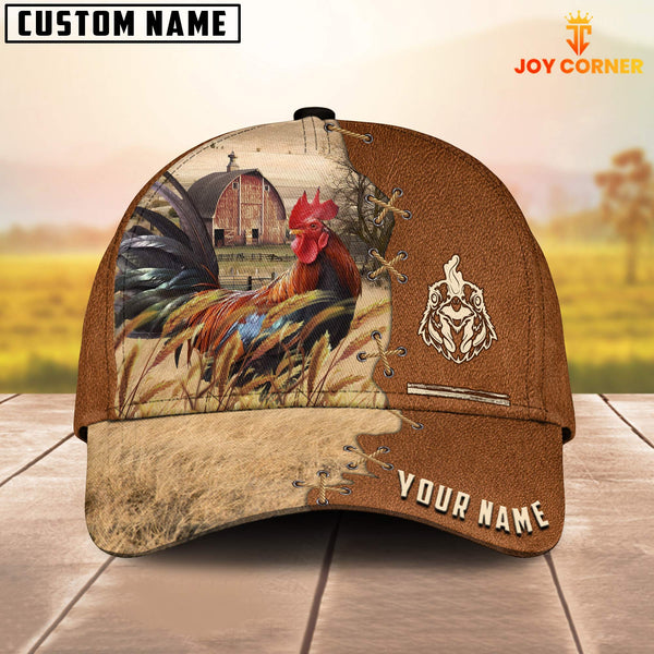 Joycorners Chicken Custom Name Brown Leather Pattern Cap