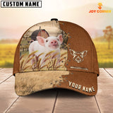 Joycorners Pig Custom Name Brown Leather Pattern Cap