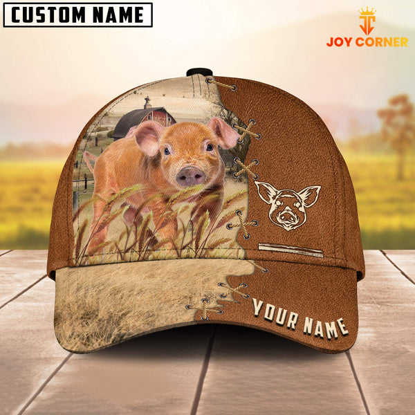 Joycorners Pig Brown Custom Name Brown Leather Pattern Cap
