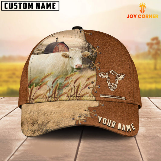 Joycorners Charolais No Horn Custom Name Brown Leather Pattern Cap